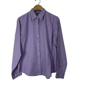 Lauren Ralph Lauren Linen Button-Up Top Women's M Purple Roll Tab Sleeves Logo